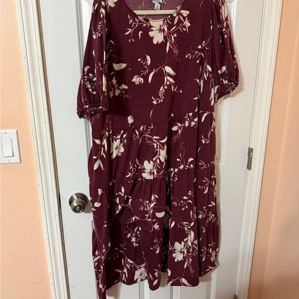 Ava & Viv Red 3/4 Sleeve V-Neck Sundress